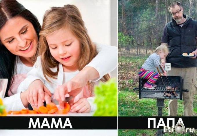 Разница на фото между мамой и папой